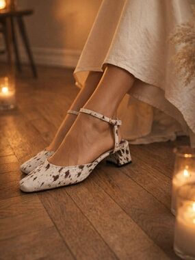 NWT BCBGeneration Cow Print Coastal Cowgirl  Ankle-Strap Block Heels, Sz 8.5